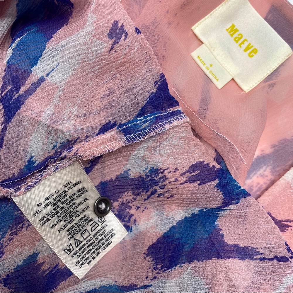 Anthropologie Maeve Silk Pink Blue Water Color top - Picture 7 of 8